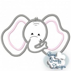 Puede incluir: Un elefante de dibujos animados gris y rosa con un diseño simple. El elefante tiene una pequeña trompa, orejas grandes y una pequeña sonrisa.
