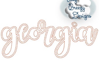 Script Georgia Outline Applique, Georgia Raggy Applique, Lowercase Georgia Script, State Home Design – Digital Download Machine Embroidery