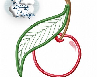 Single Cherry with Leaf Applique, Cherry Applique, Cherries Applique - Machine Embroidery Files - Digital Download