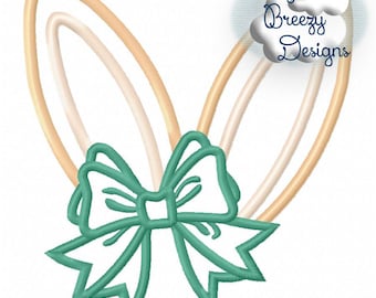 Bunny Ears Bow Applique, Bow Girl Easter Bunny Embroidery Applique Design, Spring Embroidery - Machine Embroidery Files - Digital Download