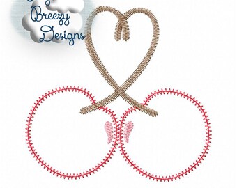 Double Cherry with Heart Stems Applique, Cherry Applique, Pair of Cherries Applique - Machine Embroidery Files - Digital Download