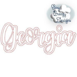 May include: A red outline of the name "Georgia" in a cursive font. The name is outlined with a double line.