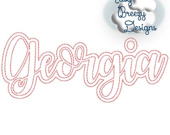 Script Georgia Outline Applique, Georgia Raggy Applique, State Home Design Download – Digital Download Machine Embroidery File