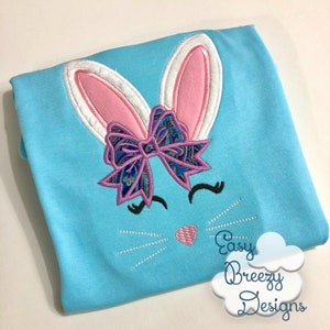 Bunny Face Bow Applique, Bow Girl Easter Bunny Embroidery Applique Design, Spring Embroidery - Machine Embroidery Files - Digital Download