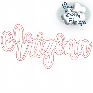 May include: A red outline of the word "Arizona" in a cursive font. The word is outlined with a double line.