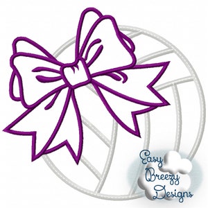 Bow Volleyball Applique Design, Girl Team Sport, Team Applique - Machine Embroidery Files - Digital Download Only