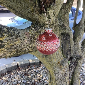 3” Red and silver design outside Christmas ornament
