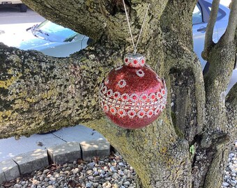 3” Red and silver design outside Christmas ornament