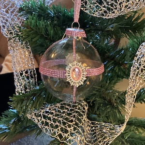 Glam & elegant pink rhinestone Christmas tree ornaments