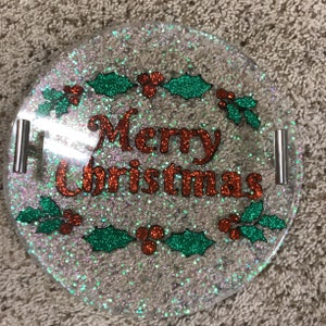 Dekoratives Serviertablett 30 cm rund Epoxy Merry Christmas