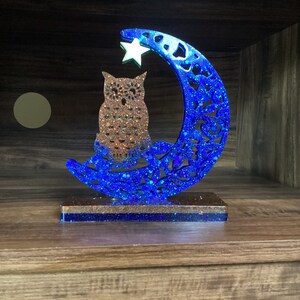Handmade owl and quarter moon nightlight