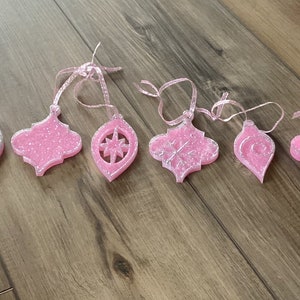 Handmade Victorian druzy style Christmas tree ornaments in pink set of 8