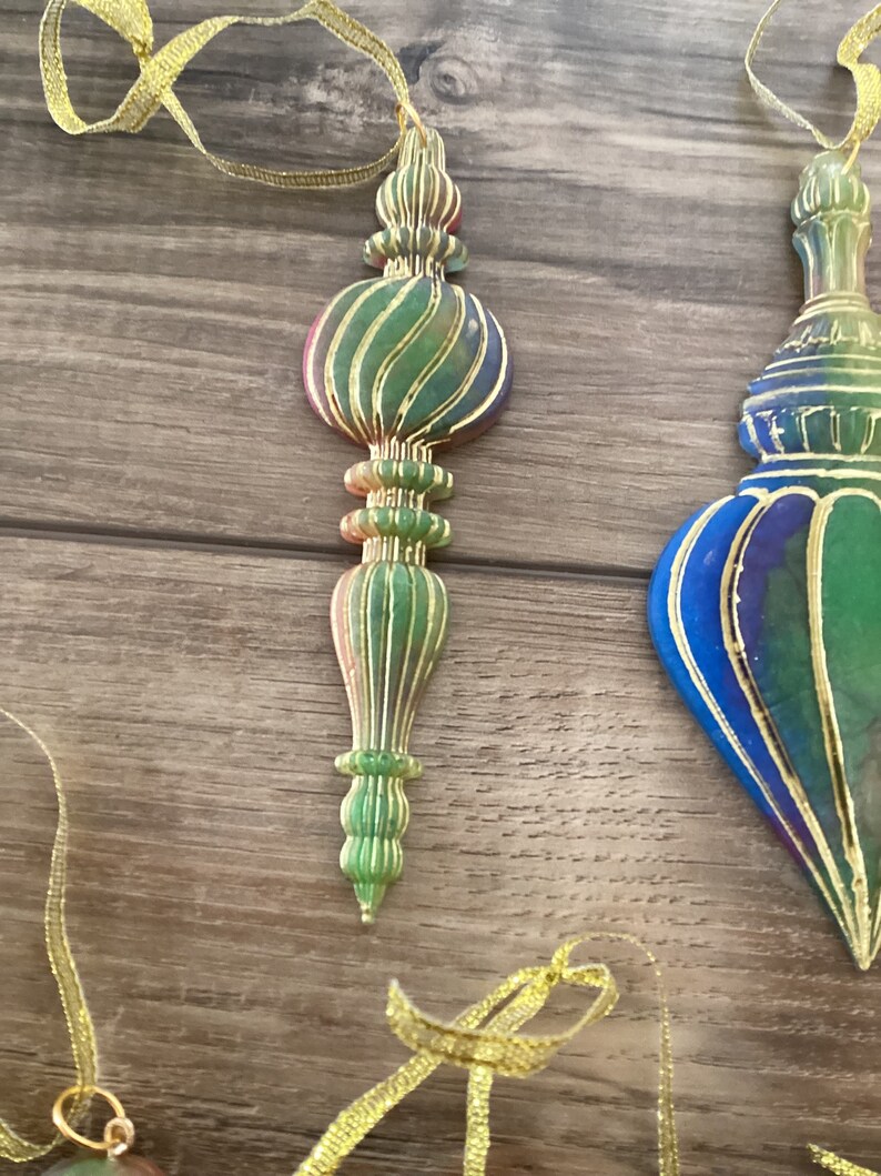 Antiqued Victorian Style Christmas Tree Ornaments in Rainbow, Pride