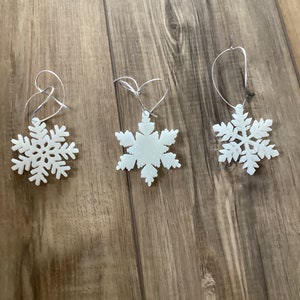 3” holographic snowflake Christmas ornaments in white with glitter