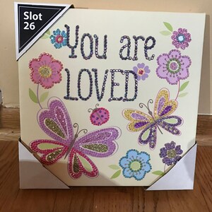 Wall decor, Embelished with Rhinestones  &quot;You are Loved&quot; picture with beautiful Flowers and Butterflies
