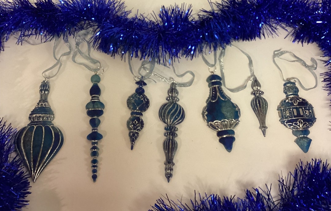 Vintaged Victorian Style Christmas Tree Ornaments in Blues Etsy