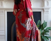 Long burgundy silk blend kimono robe, Dressing gown, Vintage kimono robe, silk robes for women, Japanese kimono, Maru, loungewear