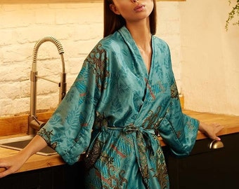 Silk blend kimono robe, Valentines day gift, Silk sleepwear, Vintage kimono, Bridesmaid robes, Bridal Robe, gifts for her