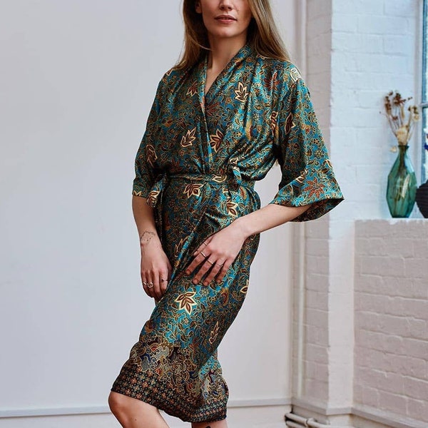 Teal Floral Kimono Etsy