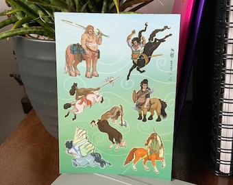 Centaur Fantasy Sticker Sheet, 7 Unique Centaurs as stickers on A6 sheet