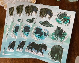 Kelpies & Water Horses Sticker Sheet, 7 Scottish Folklore Stickers on A6 Sheet