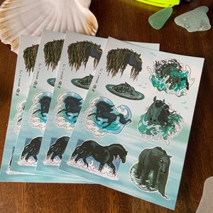 Kelpies & Water Horses Sticker Sheet, 7 Scottish Folklore Stickers on A6 Sheet