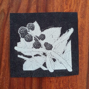 Botanical Bramble Sew-on Patch, Blackberries Design Handprinted onto 100% Cotton