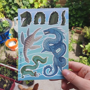 Feuille d'autocollants serpents de mer, dragons et wyrms, autocollants en vinyle A6