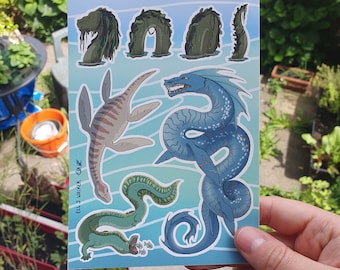 Sea Serpents, Dragons & Wyrms Sticker Sheet, A6 vinyl stickers