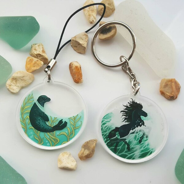 Kelpie & Selkie Scottish folklore charms, keyrings
