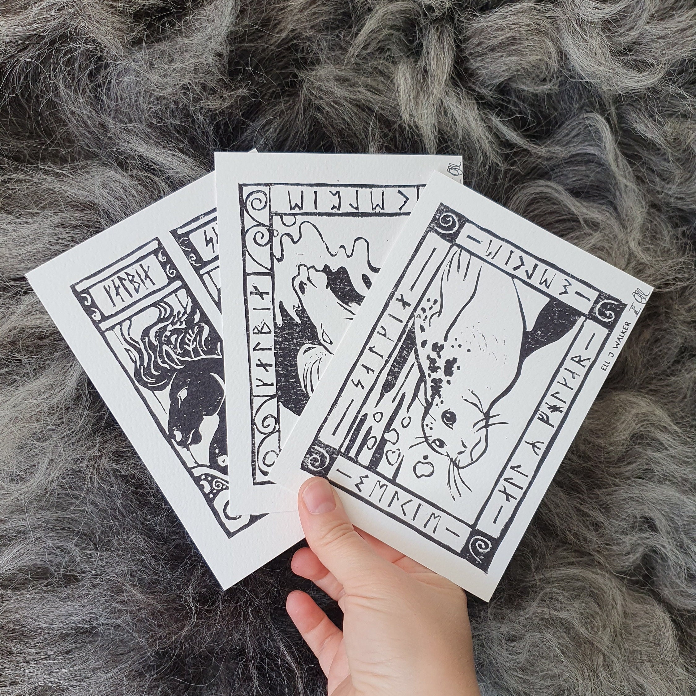Scottish Linocut Selkie & Kelpie Designs on A6 Postcards