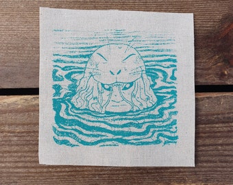 Scottish Folklore Selkie Patch, Seal Folk Design Handprinted onto 100% Cotton