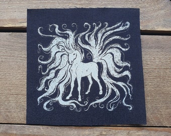Mystical Horse Patch, Kelpie Underwater Design Handprinted onto 100% Cotton