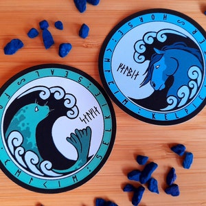 Selkie & Kelpie Stickers, Scottish folklore Designs with Futhark Runes image 1