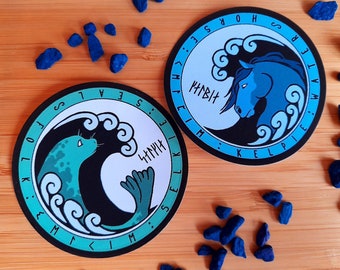 Selkie & Kelpie Stickers, Scottish folklore Designs with Futhark Runes