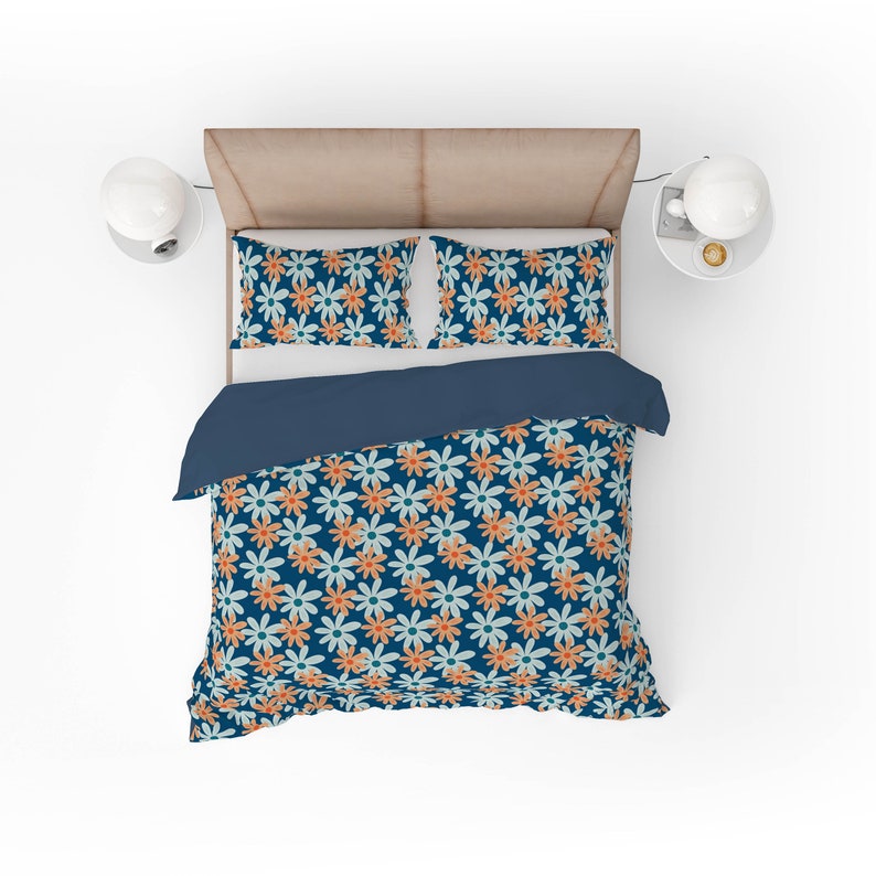 Bohemian Cotton Blue Orange Floral Printed Colourful Reversible Duvet
