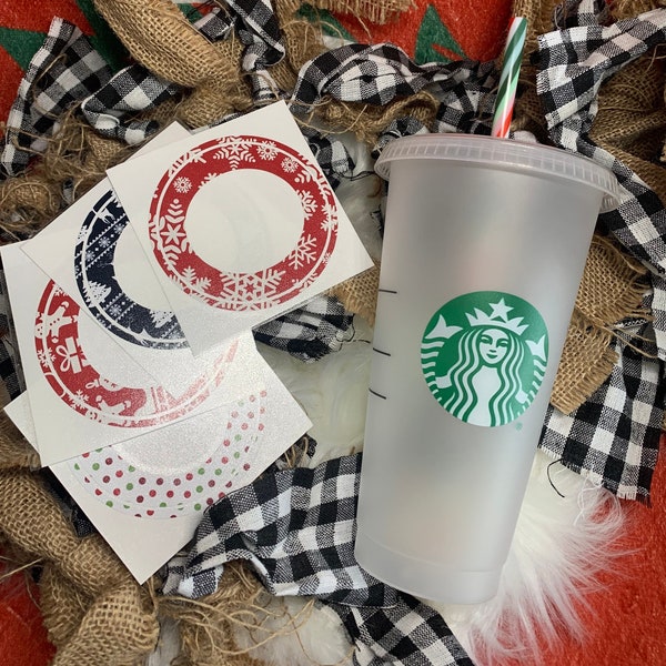 DECAL ONLY | Starbucks Venti Cold Cup Decal | Circle Sticker for Cup | Holiday Coffee Cup Decals
