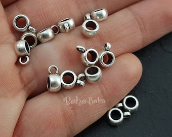 Mini Silver Bails, Antique Silver Bead Bail, Charm Holder Bails, Cord Bails, Slider Bead Bail, Bracelet Bails, 15 pc