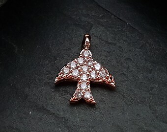 Micro Pave Charms Blue Zirconia Charms Rose Gold Swallow Bridal Jewelry Dainty Necklace Tiny Swallow Pave Charms Cubic Zirconia