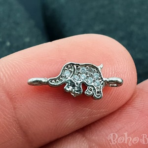 Tiny Pave Elephant Charm, Elephant Bracelet Connector, Micro Pave Silver Elephant Charms