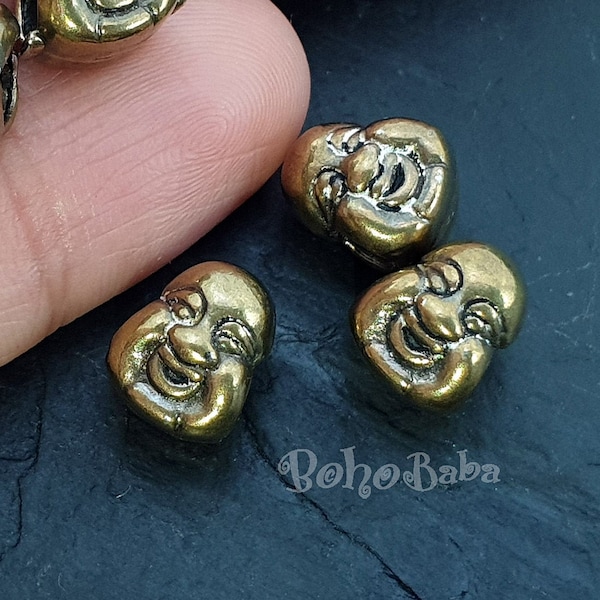Bronze Buddha Beads, Tibetan Jewelry Beads, Mala Beads, Bronze Spacer Beads, Yoga Beads, Large Hole Beads, Ethnic Beads, Bali Beads, 3 Pc