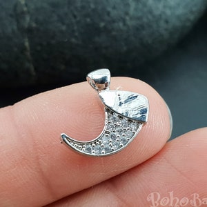 Silver Tusk Charm, Pave Tusk Charm, Micro Pave Zirconia Charms, 1 pc