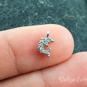 Zilveren Pave Dolphin Charms, Tiny Micro Pave Charms, Clear Cubic Zirconia Charms