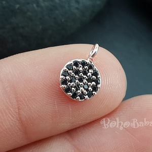 Tiny Disc Pave Pendant, Gold Disc Necklace, Micro Pave Charms, Rose Gold Pave Coin, CZ, Round Black Zirconia Charms, Bridal Jewelry