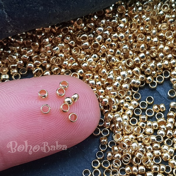 Petites perles intercalaires dorées, boules d'or à écraser 2 mm, perles intercalaires pour bijoux en or, mini perles dorées, mini perles soucoupes, perles intercalaires rondes, 80 pièces
