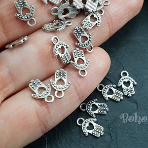 Silver Hamsa Charms, Tiny Hamsa Hand Charms, Hamsa Findings, 15 Pc