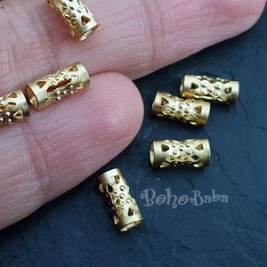 Gold Tube Beads, Gold Spacer Beads, Fretwork Tube Beads, Gold Plated Beads, Jewelry Spacers, Large Hole Beads, Spacer Beads, 15 Pc