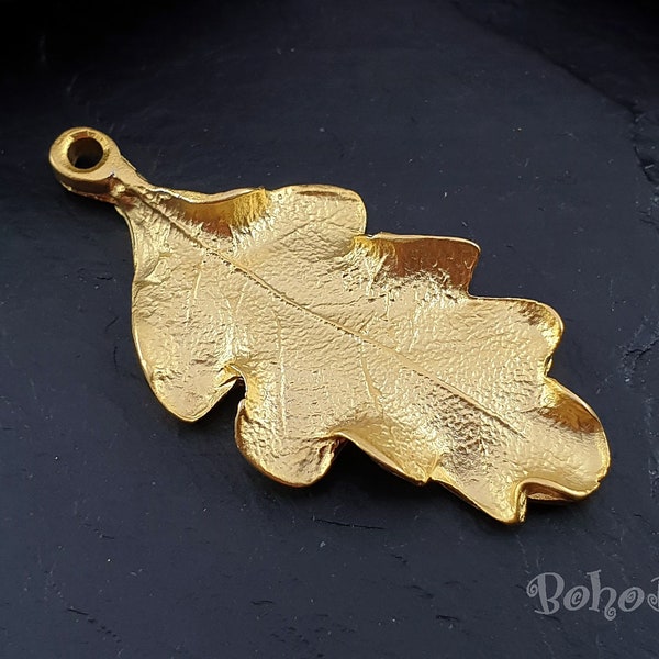 Gold Leaf Pendant, Gold Leaf Charm, Oak Leaf Pendant, Large Leaf Pendant, Gold Jewelry Supplies Findings, 1 Pc