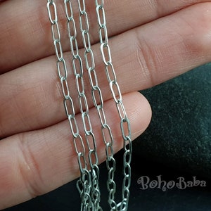 Silver Paperclip Chain, Delicate Oval Link Chain, 1 Meter, Soldered Link, Necklace Chain, Silver Jewelry Supplies, Dainty Cable Chain
