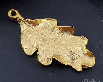 Gold Leaf Pendant, Gold Leaf Charm, Oak Leaf Pendant, Large Leaf Pendant, Gold Jewelry Supplies Findings, 1 Pc